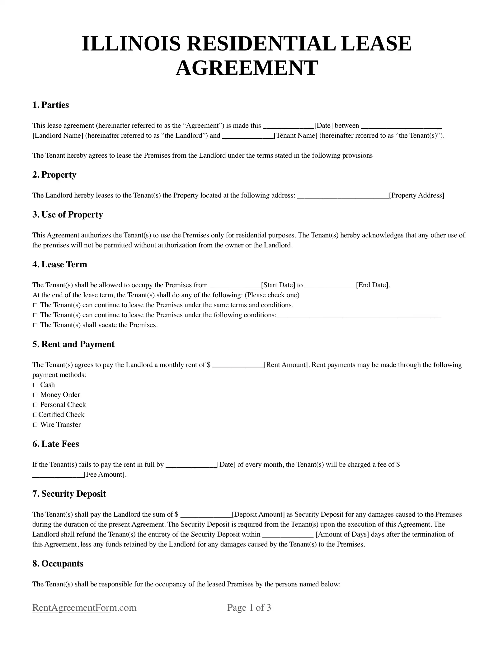 Free Illinois (IL) Rental Lease Agreement Form PDF & Word